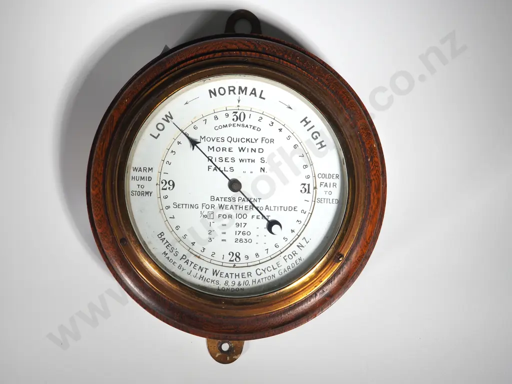 Antique Oak & Brass New Zealand Wall Barometer Image 1++