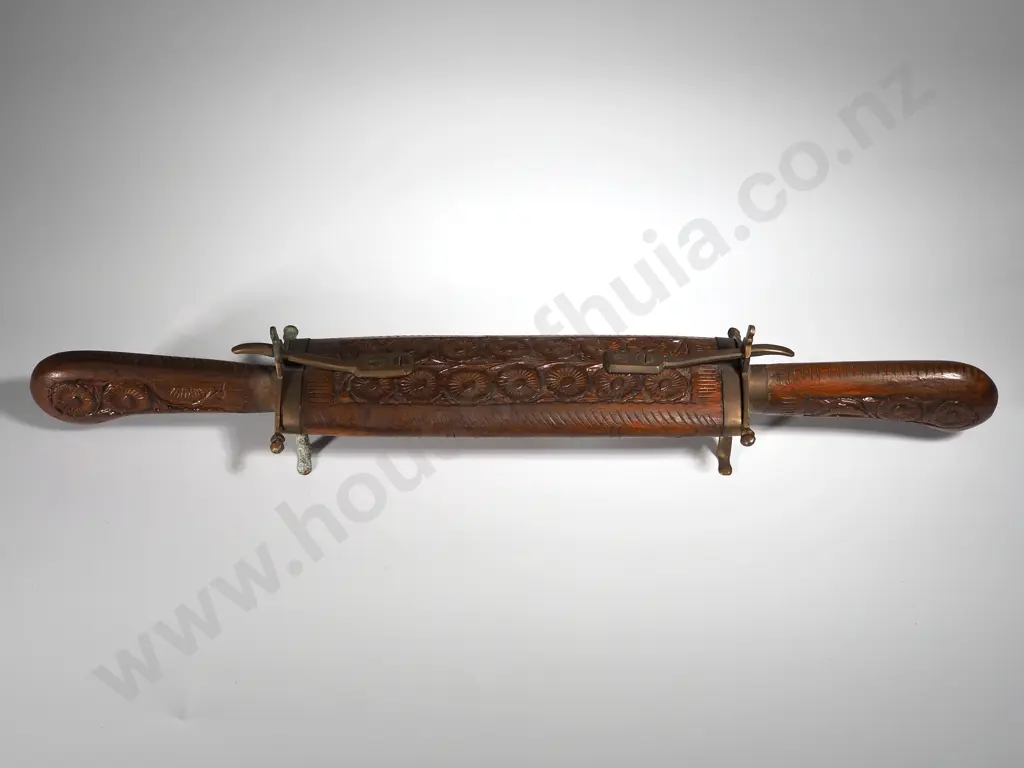 South East Asian Knife & Fork in Decorative Wood and Brass Scabbard Image 1++