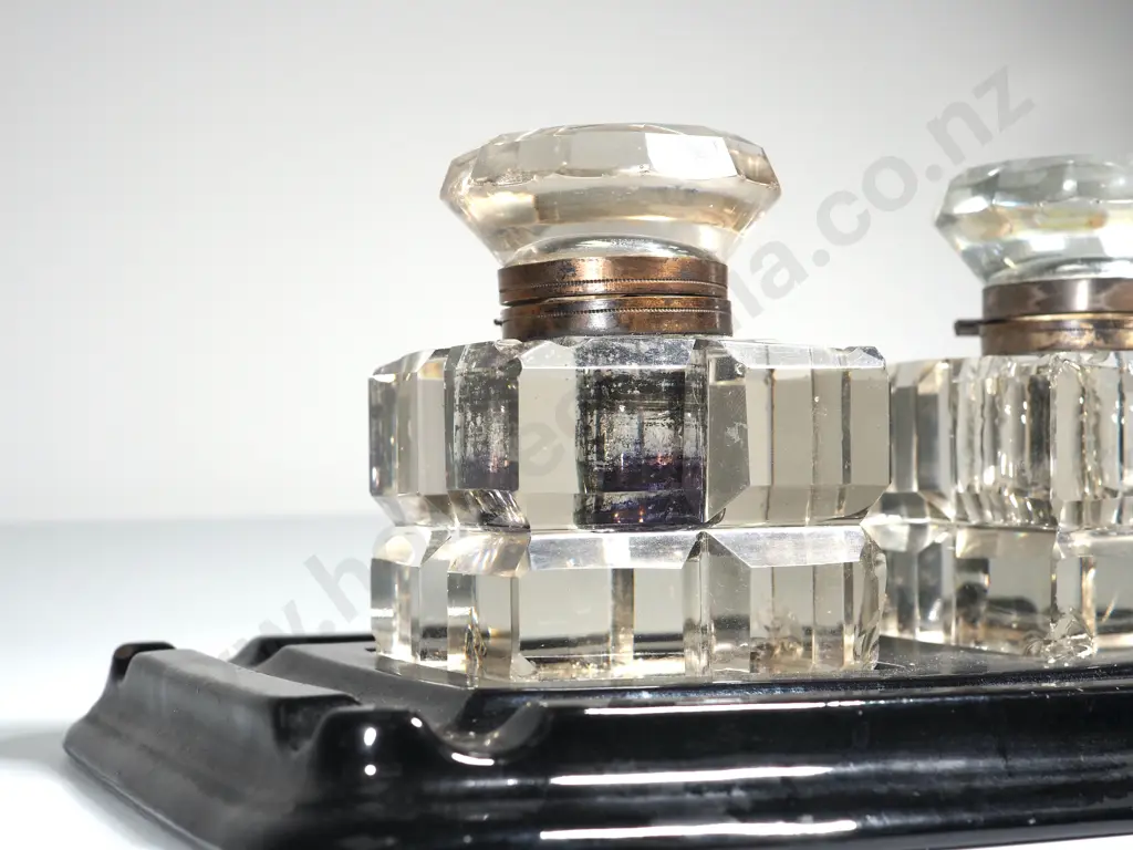 Art Deco Desk Set w Two Cut Crystal Ink Wells Image 1++