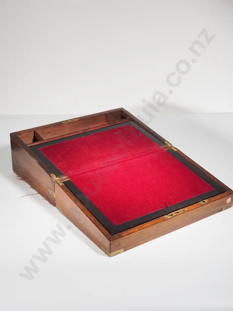 Edwardian  Mahogany Writing Desk w Brass Inlay Detail Image 1++