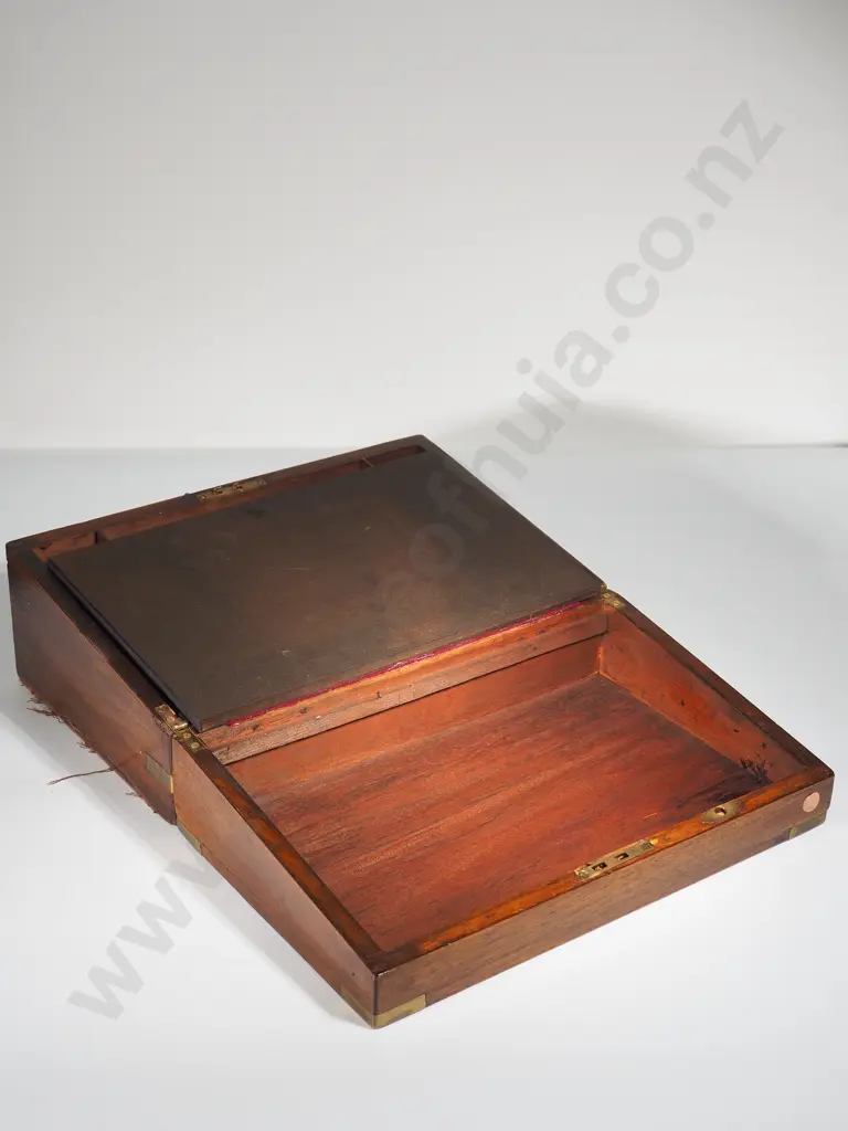 Edwardian  Mahogany Writing Desk w Brass Inlay Detail Image 1++