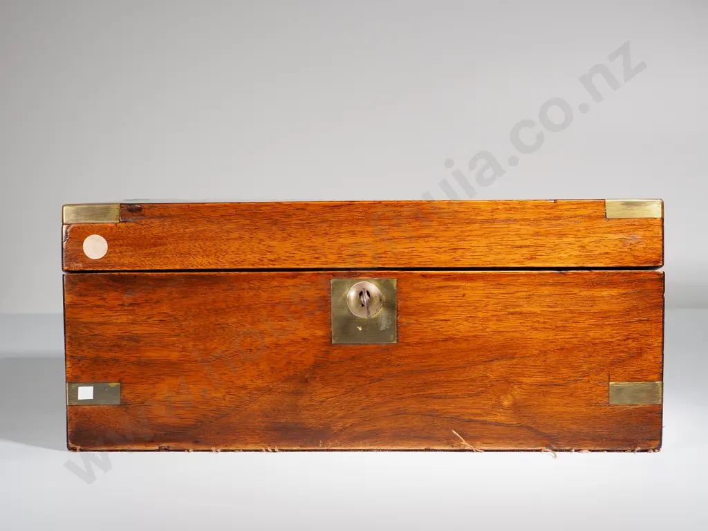 Edwardian  Mahogany Writing Desk w Brass Inlay Detail Image 1++
