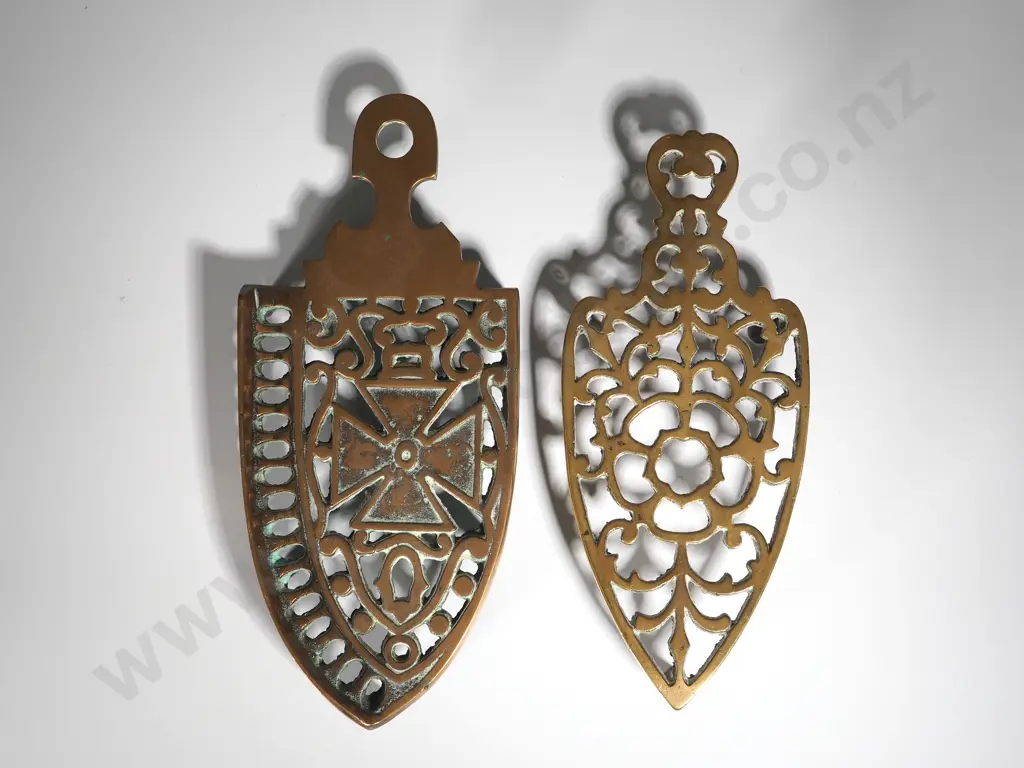 Two Antique Decorative Brass Trivets Image 1++