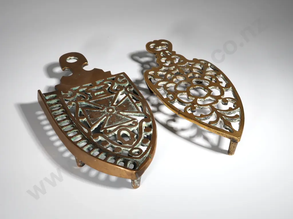 Two Antique Decorative Brass Trivets Image 1++