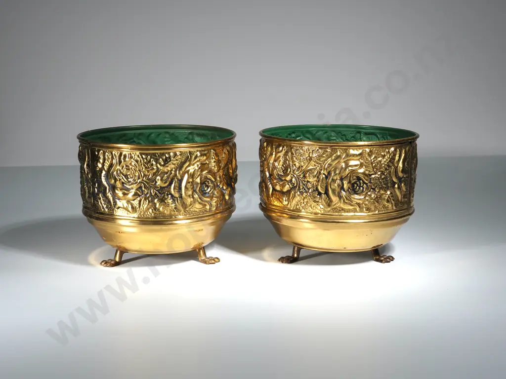 Pair of Brass Footed Jardinieres Image 1++