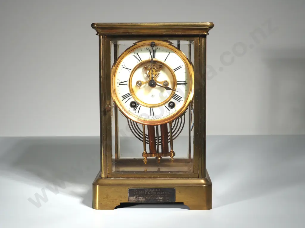 Antique Ansonia Brass & Bevelled Glass Presentation Mantle Clock 1916 Image 1++