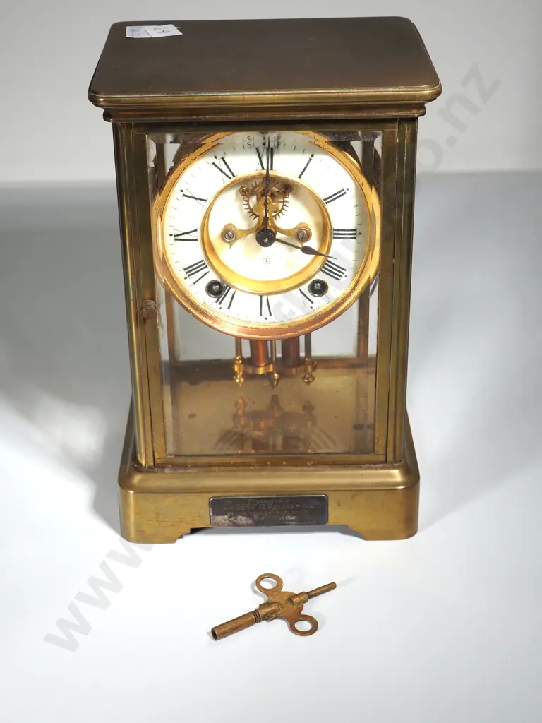 Antique Ansonia Brass & Bevelled Glass Presentation Mantle Clock 1916 Image 1++