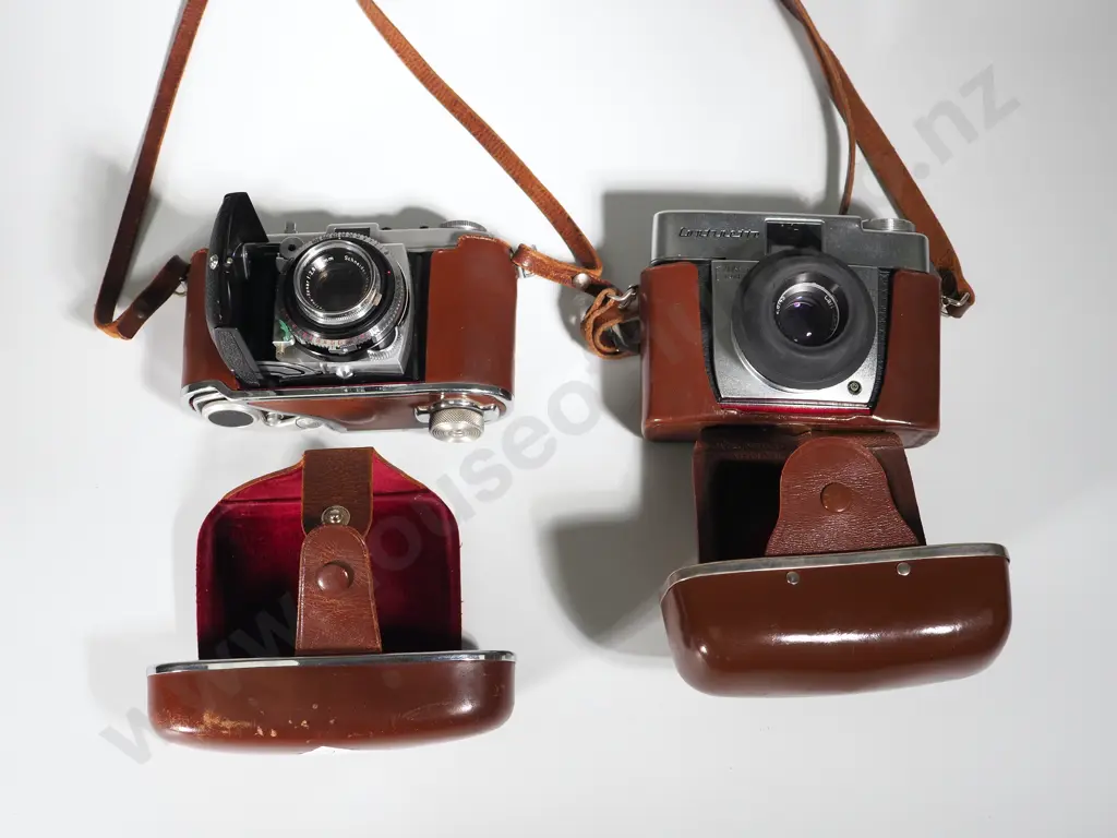 Two Vintage Leather Cased Film Cameras: Retina & Zeiss Image 1++