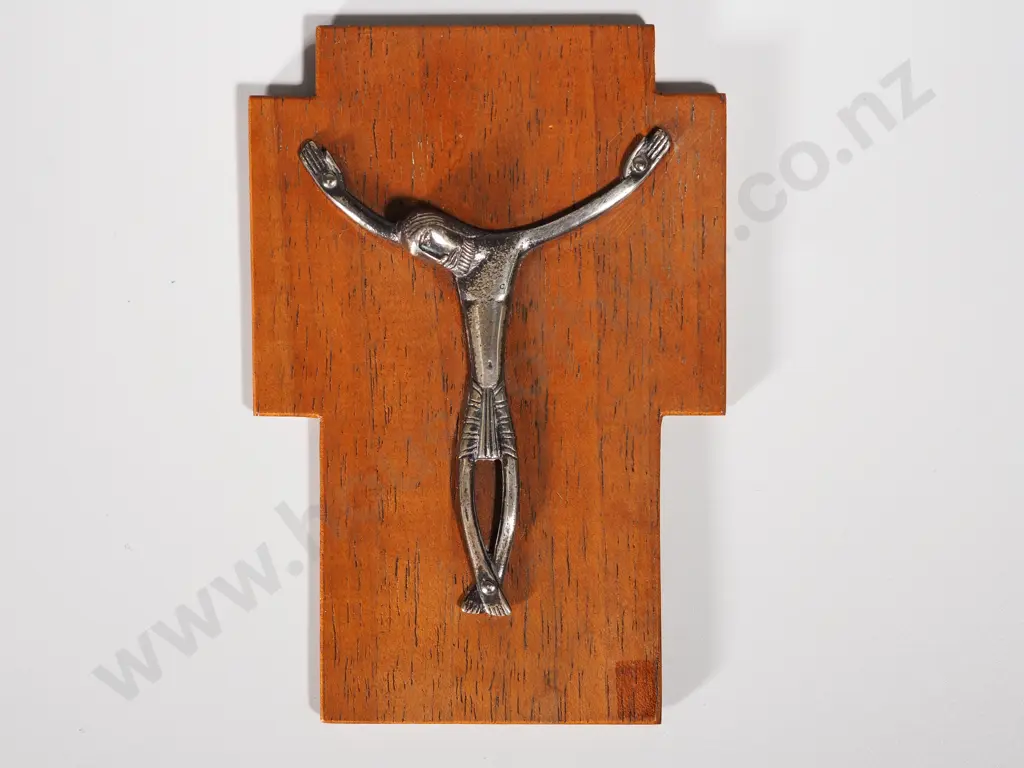 Modernist Silver Crucifix on Wood Image 1++