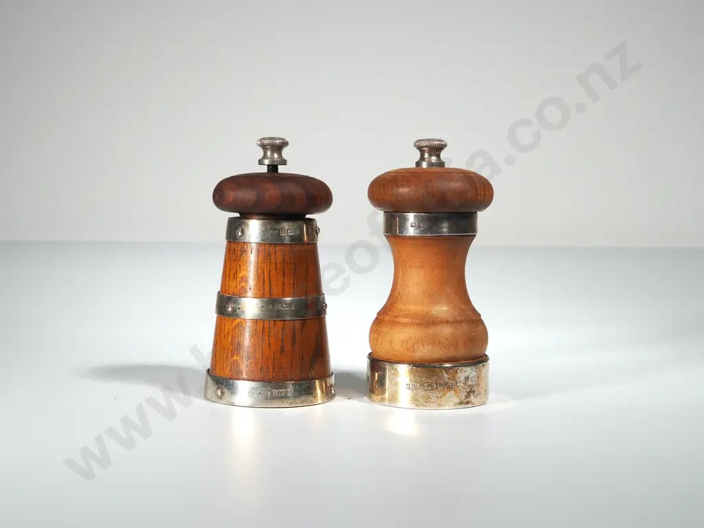 Two Antique Sterling Silver Oak Pepper Mills Image 1++