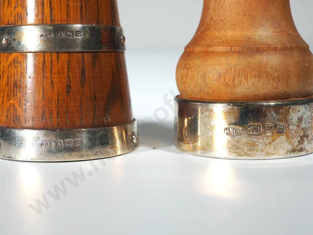 Two Antique Sterling Silver Oak Pepper Mills Image 1++