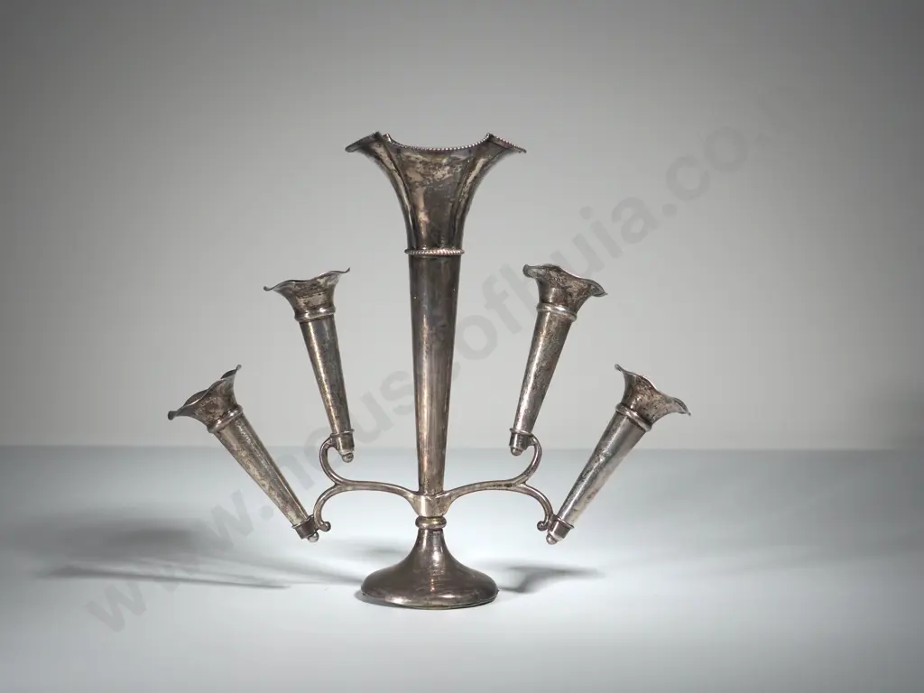 Sterling Silver Candelabra w 5 Fluted Bud Vases Image 1++