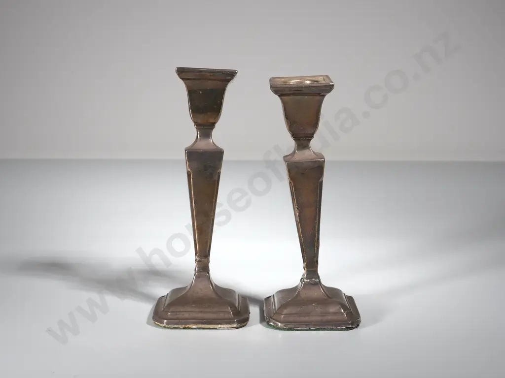 Pair of Sterling Silver Deco Style Candlesticks One A/F Image 1++