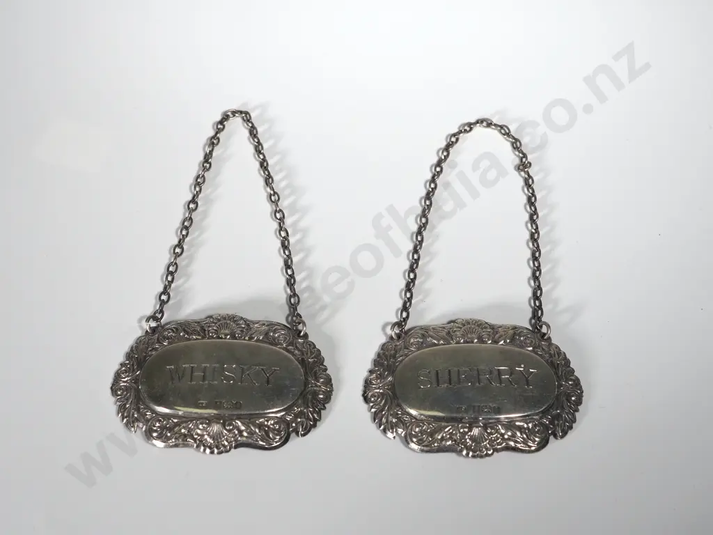 Two Antique Sterling Silver Decanter Labels Image 1++