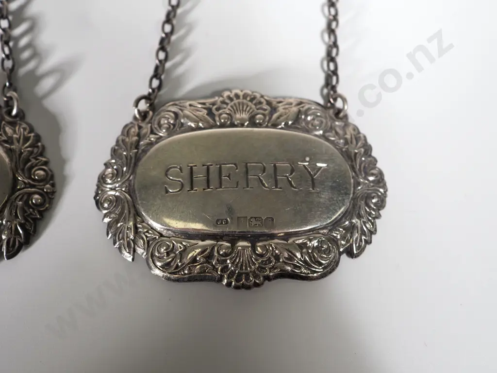 Two Antique Sterling Silver Decanter Labels Image 1++