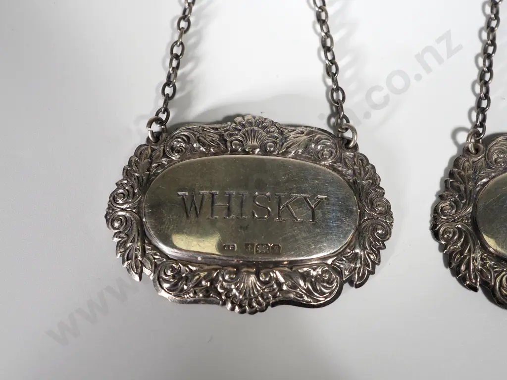 Two Antique Sterling Silver Decanter Labels Image 1++