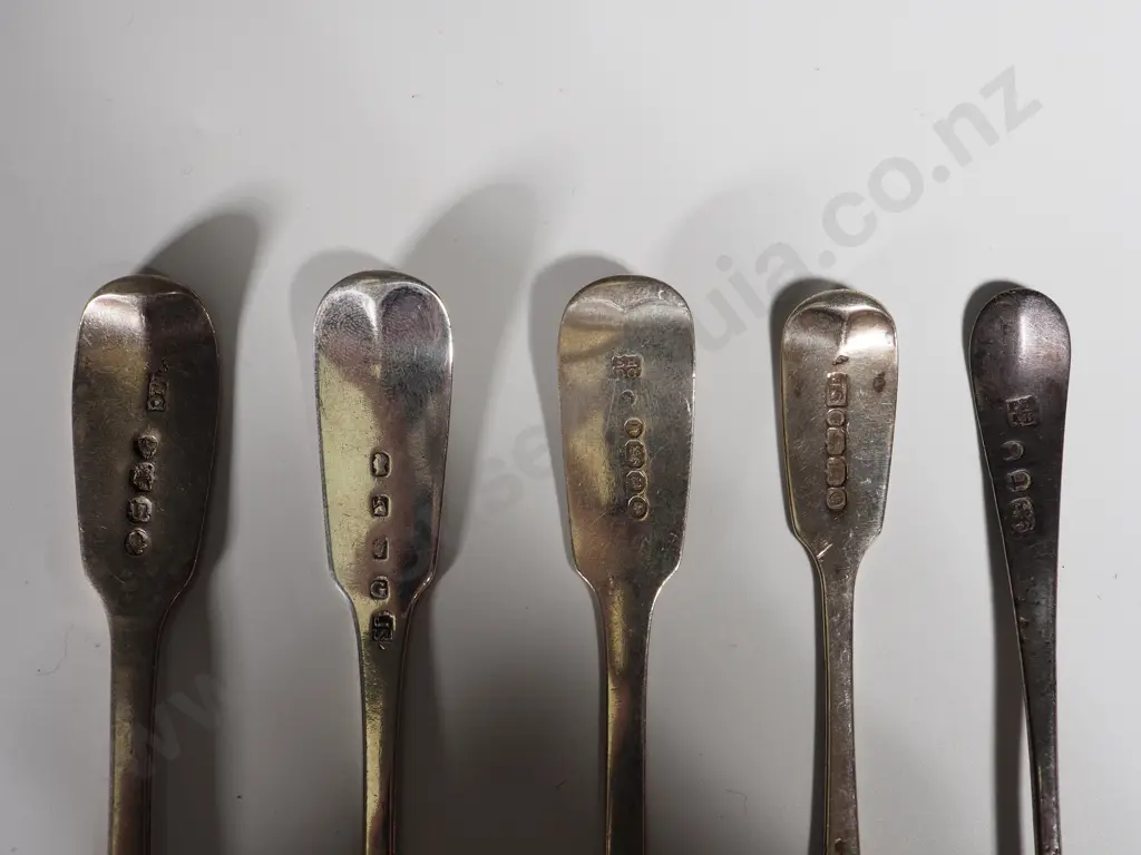 Selection of Five Monogrammed Sterling Silver Teaspoons Image 1++