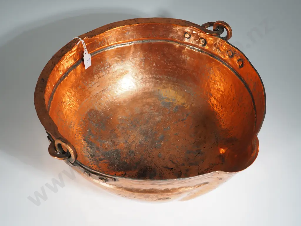 Large Antique Copper Jam Confiture Bowl w Handle Image 1++