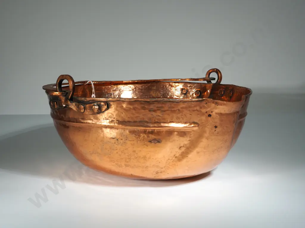 Large Antique Copper Jam Confiture Bowl w Handle Image 1++