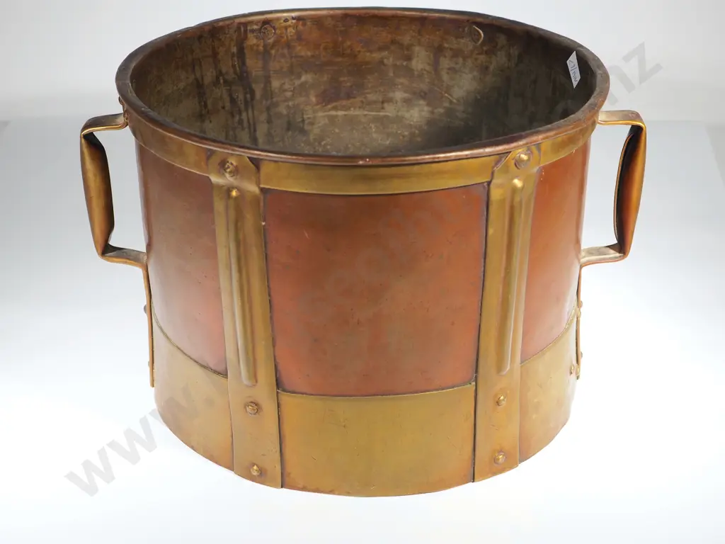 Large Copper & Brass Vessel, Hints of Arts & Crafts Styling Image 1++