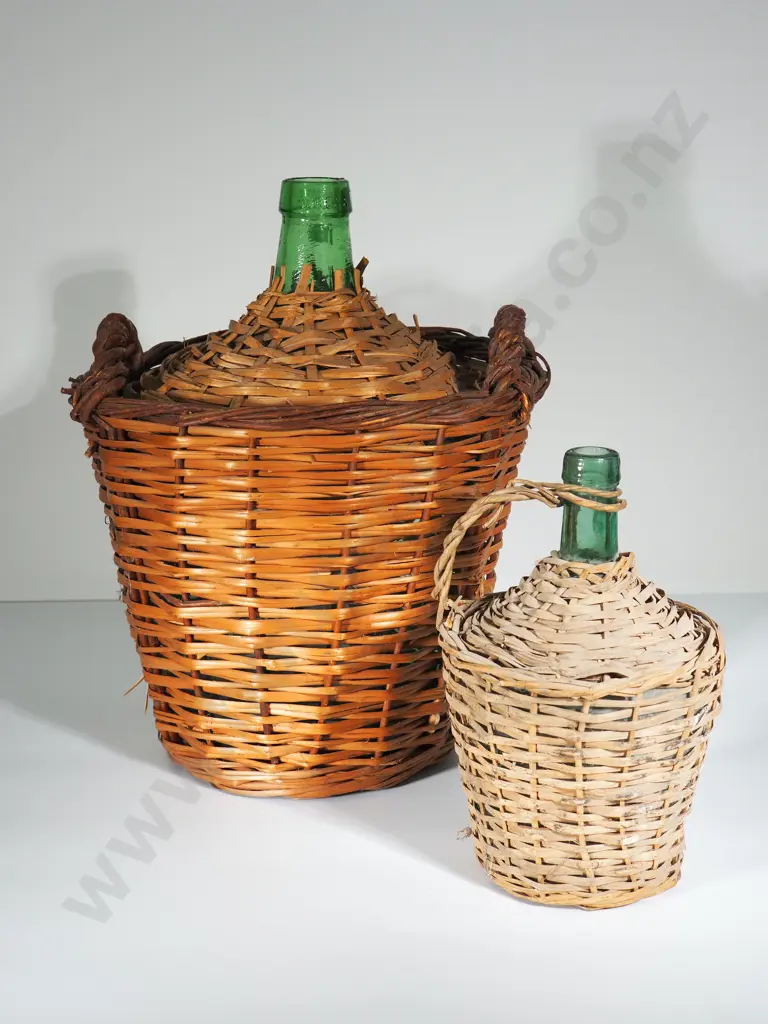 Pair of Vintage Wicker Wrapped Glass Bottles Image 1++