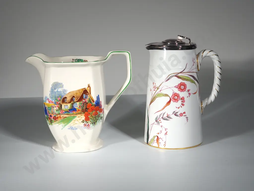 Two Decorative  Porcelain Jugs: One Lidded (Victorian) Image 1++