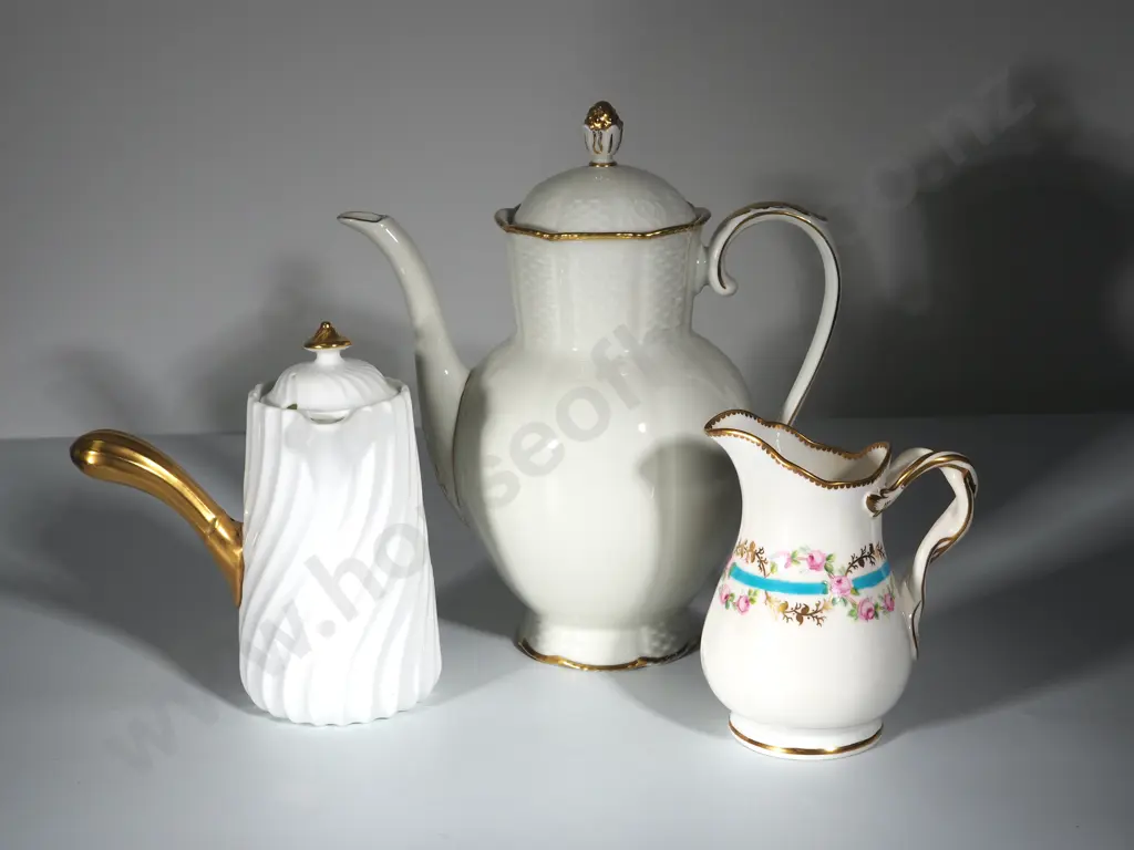 Coffee Pot, Choclate Pot, & MilkJug, All w Gilded Accents Image 1++