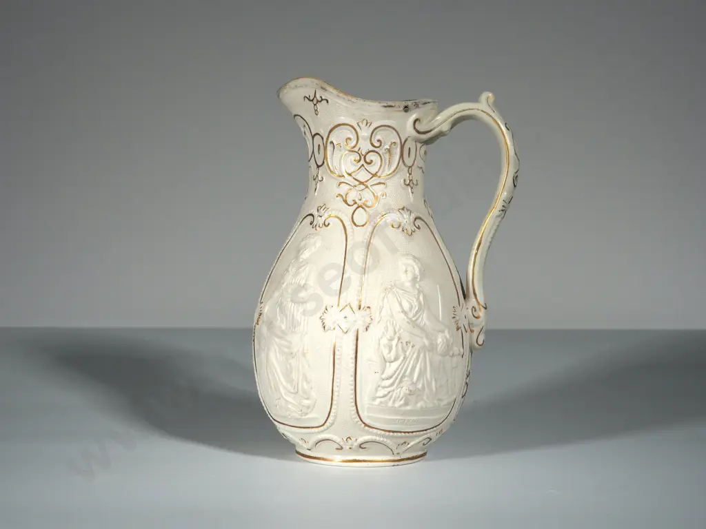 Unglazed Decorative Water Jug w Gold Detailing Image 1++
