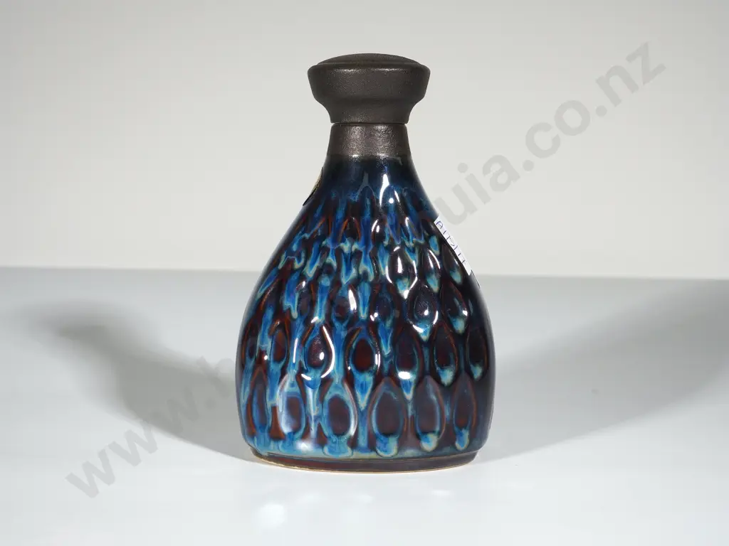 Danish Mid Century Glazed Stoneware Flask W Stopper Image 1++