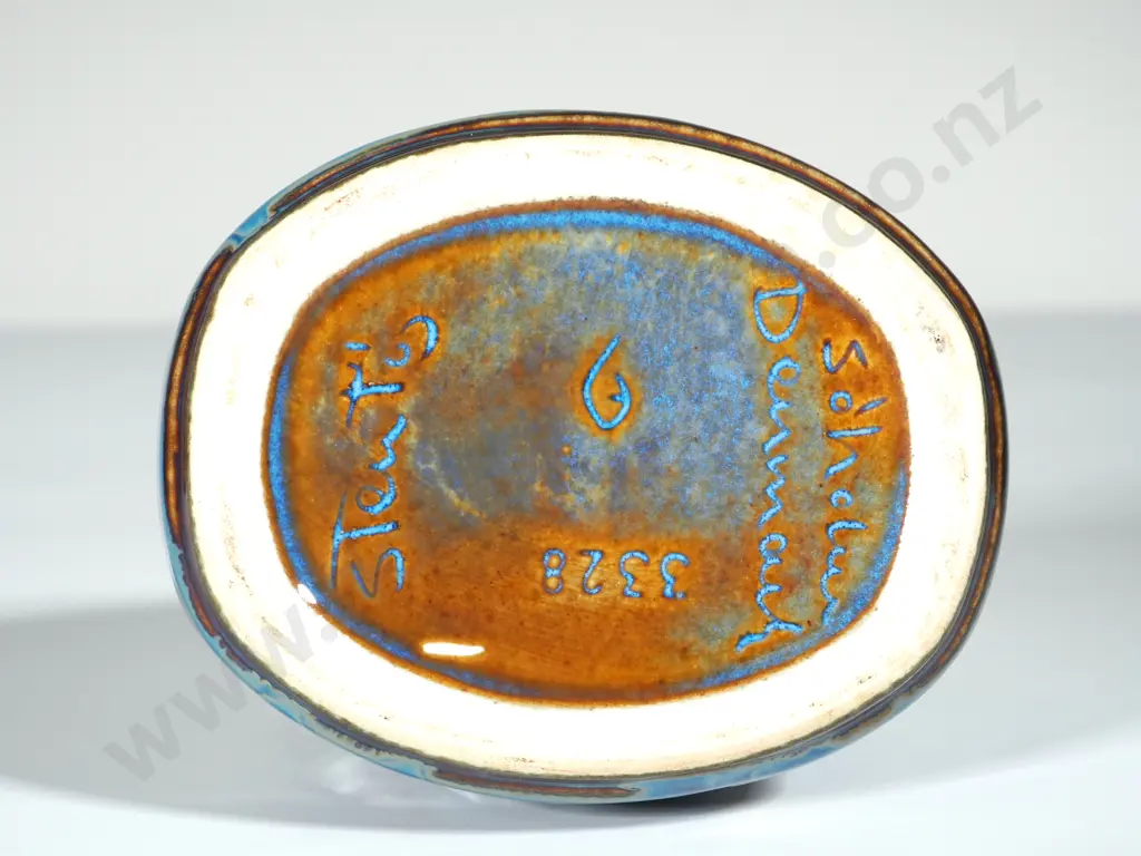 Danish Mid Century Glazed Stoneware Flask W Stopper Image 1++
