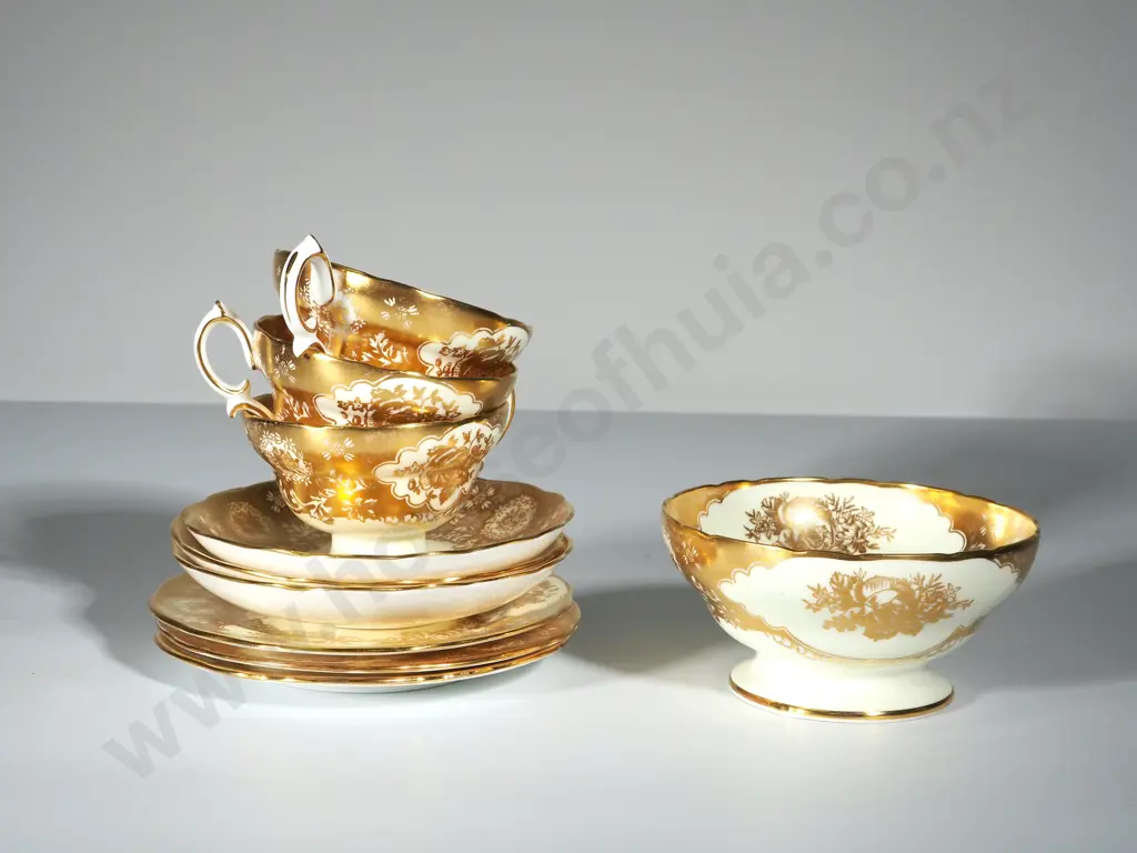 A Lot of Three Hammersley Gilded Trios (Cups, Saucers & Side Plates)  & Sugar Bowl Image 1++