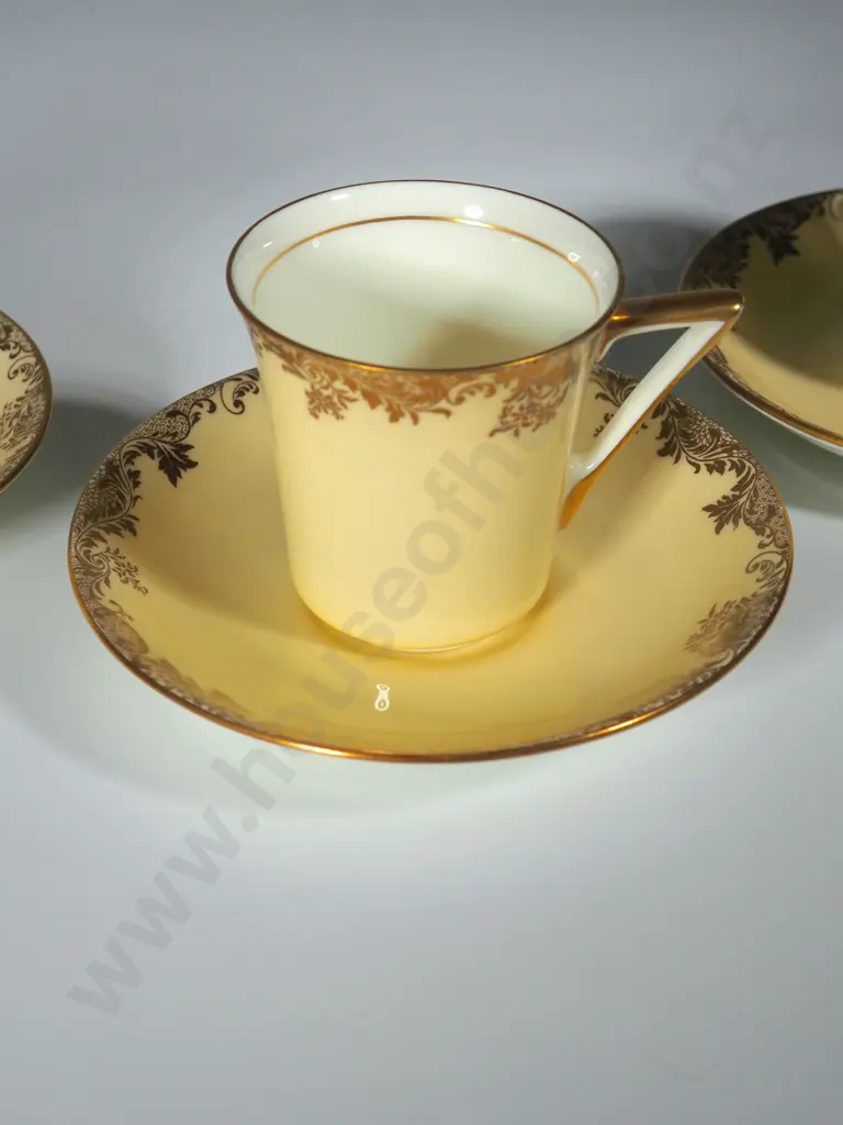 Three Antique Royal Doulton Gilded Demi-tasse Cups & Saucers Image 1++