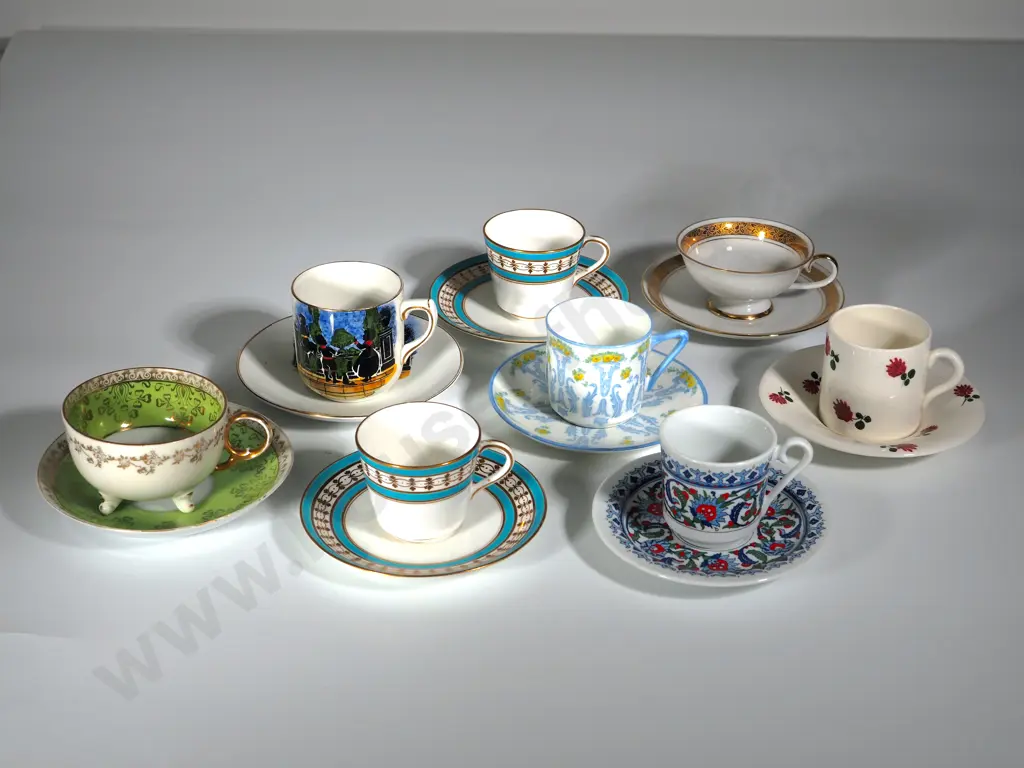 Eclectic Collection of Eight Demi-Tasse and Saucers Image 1++