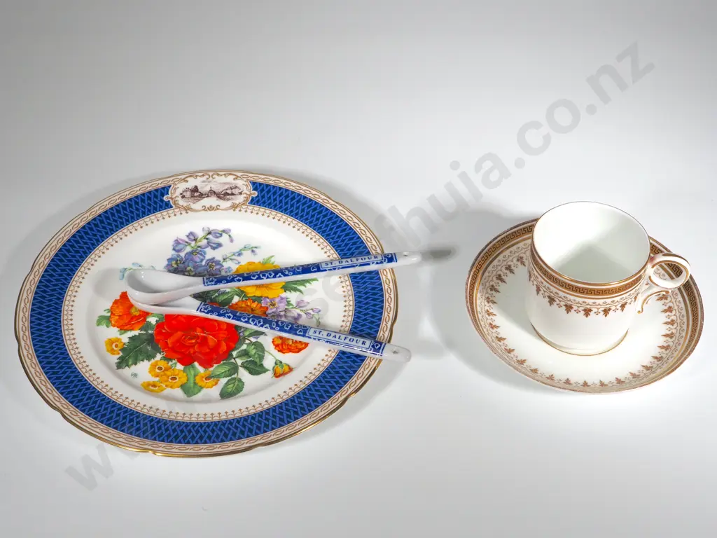 Chelsea Flower Show Plate,  Gilded Wedgwood, Bistow Cup & Saucer, & Porcelain Salt Spoons Image 1++