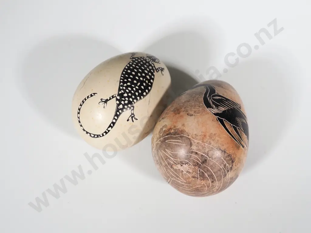 Two Australian Stone Egg Paperweights w Aboriginal Designs Image 1++