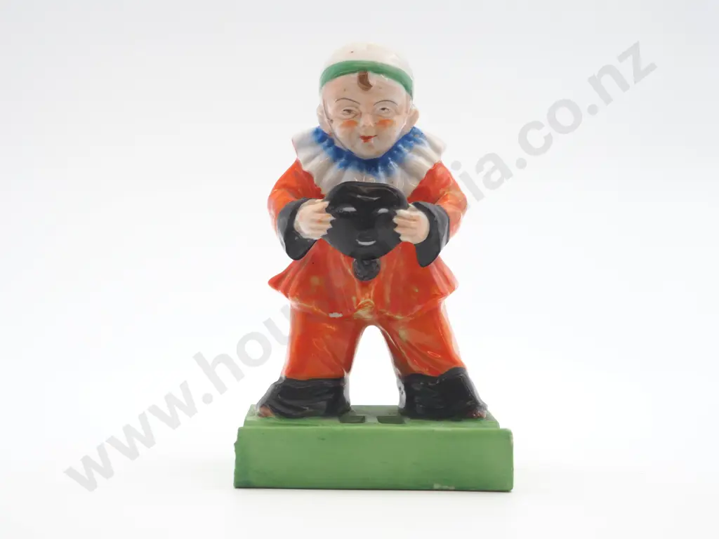 Occupied Japanese Ceramic Figurine: Clown w Mask Image 1++