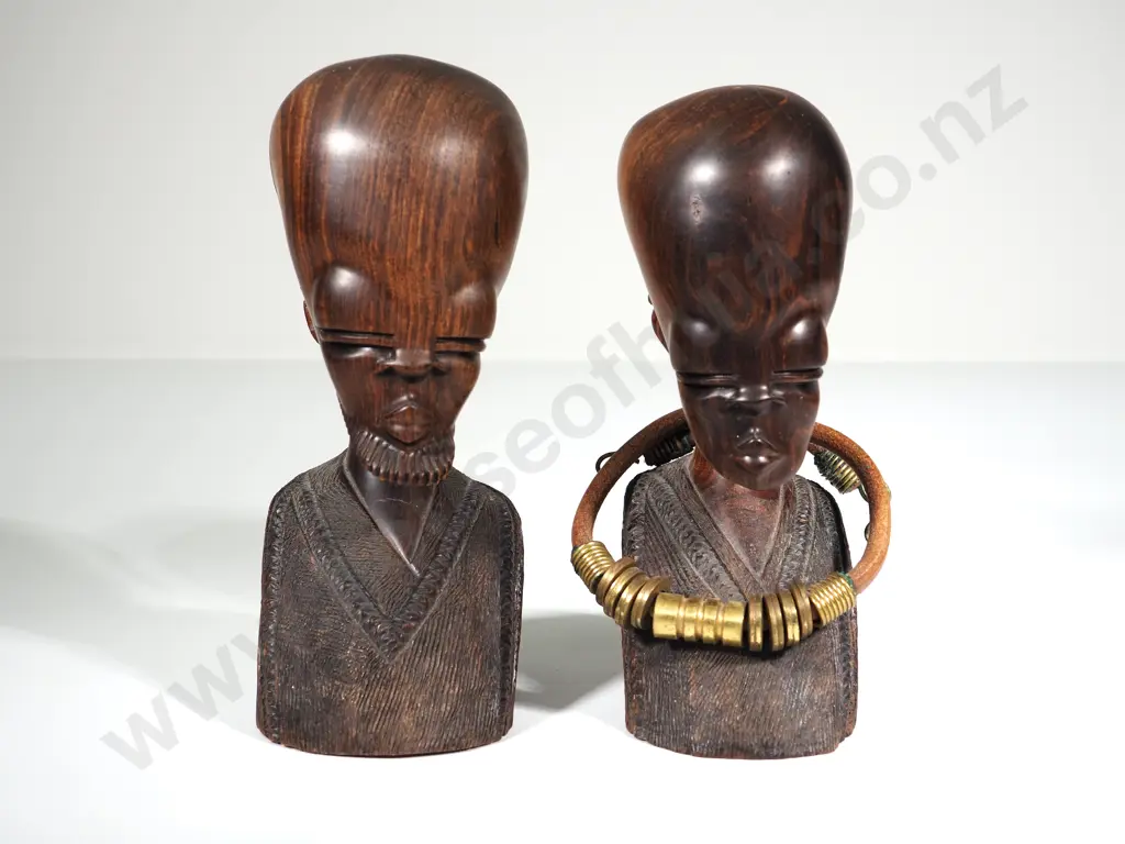 Pair of Wooden African Heads Image 1++