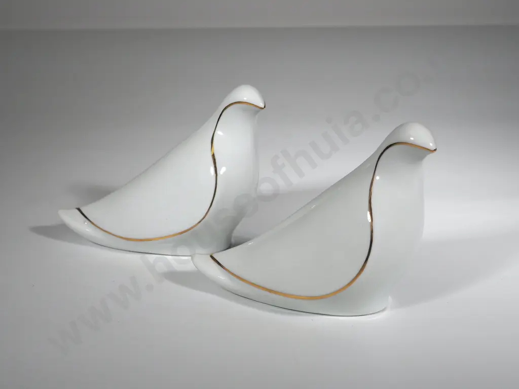 Two Mid Century Porcelain Doves w Gilded Accents Image 1++