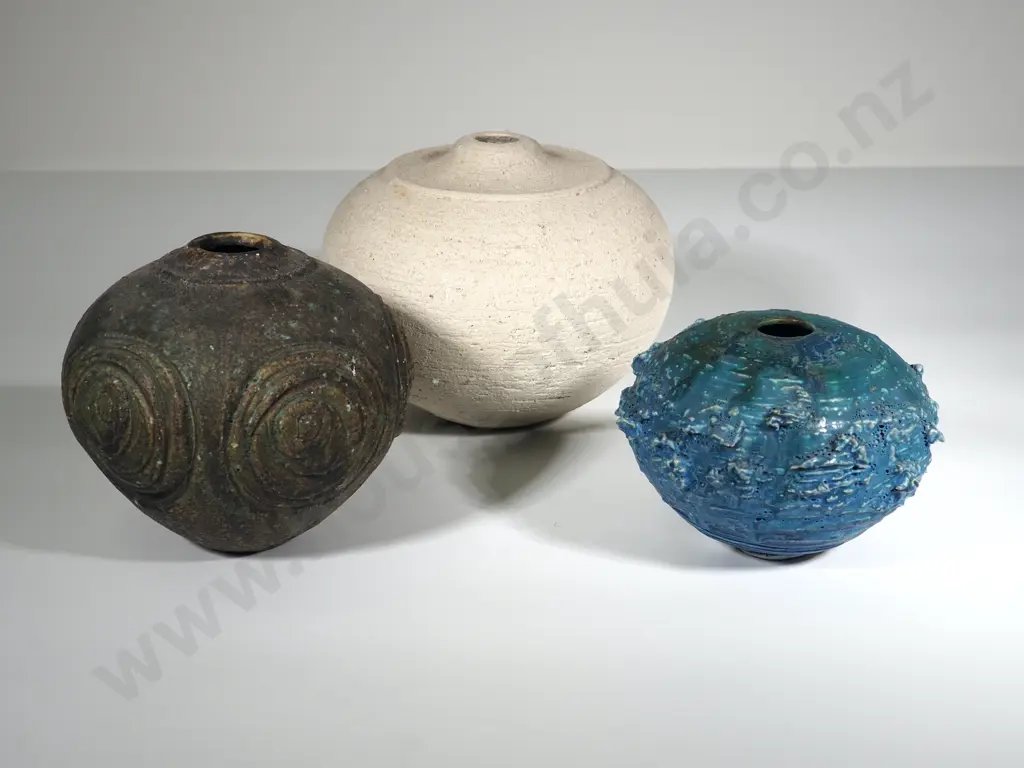 Art Pottery: Three Mid Century Heavy Bulbous Vases Image 1++