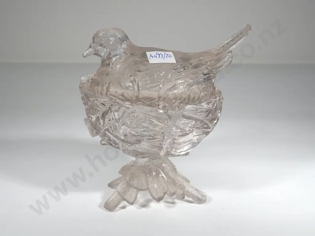 Cast Glass Nesting Pigeon  Bowl w Lid - Exceptional Example Image 1++