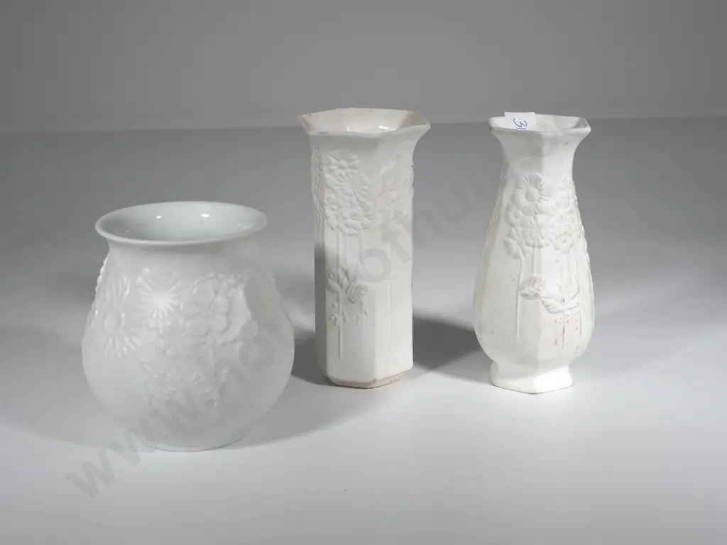 Lot of Three Pieces of Bisque Porcelain, One w Kaiser Maker's Mark. Image 1++