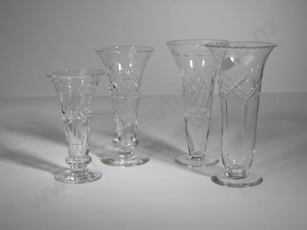 Lot of Four Crystal Vases: Two Stuart, One Webb Corbett & One Unmarked Image 1++