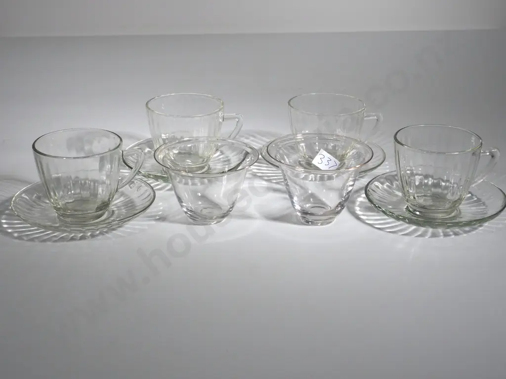 Four Glass Cups & Saucers & Two Small Glass Bowls Image 1++
