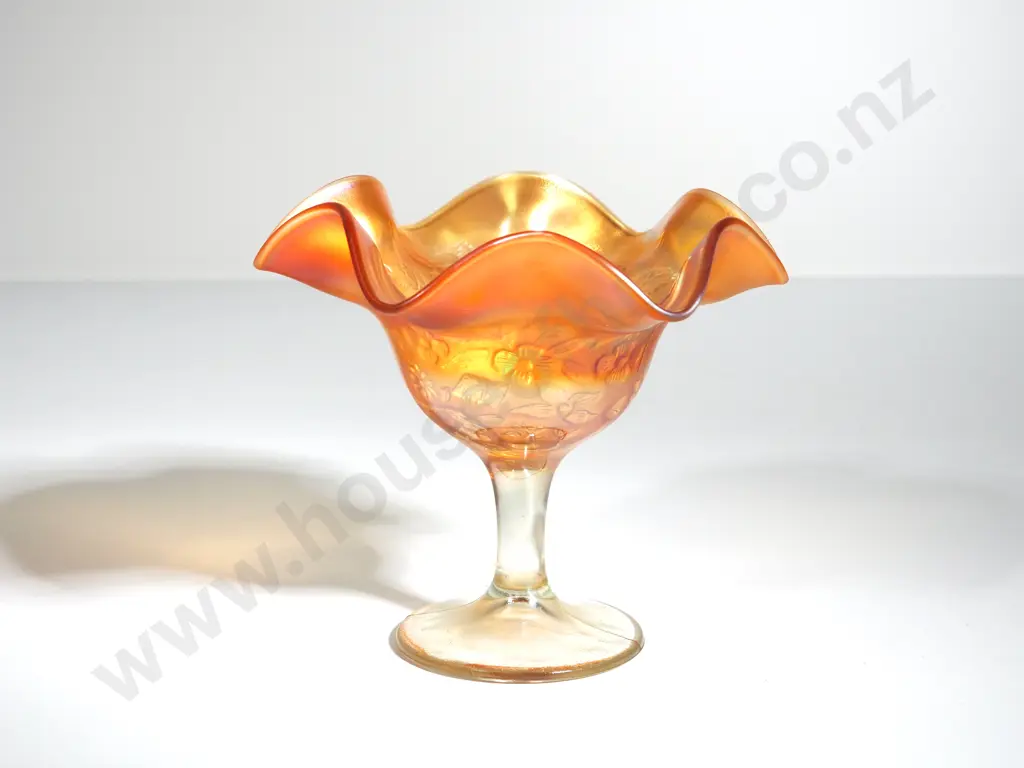 Carnival Glass Footed Bowl w Frilly Edge Image 1++