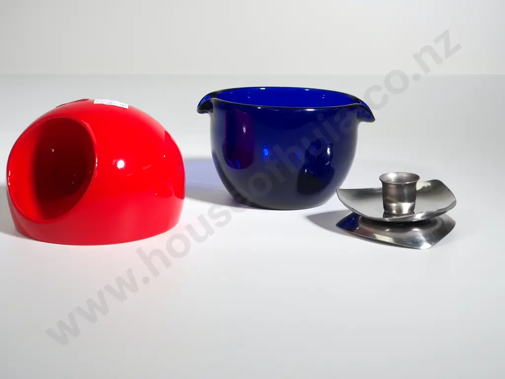 Georgian Monteith in Cobalt Glass&  Mid Century Cobalt Porcelain & Candlestick Image 1++