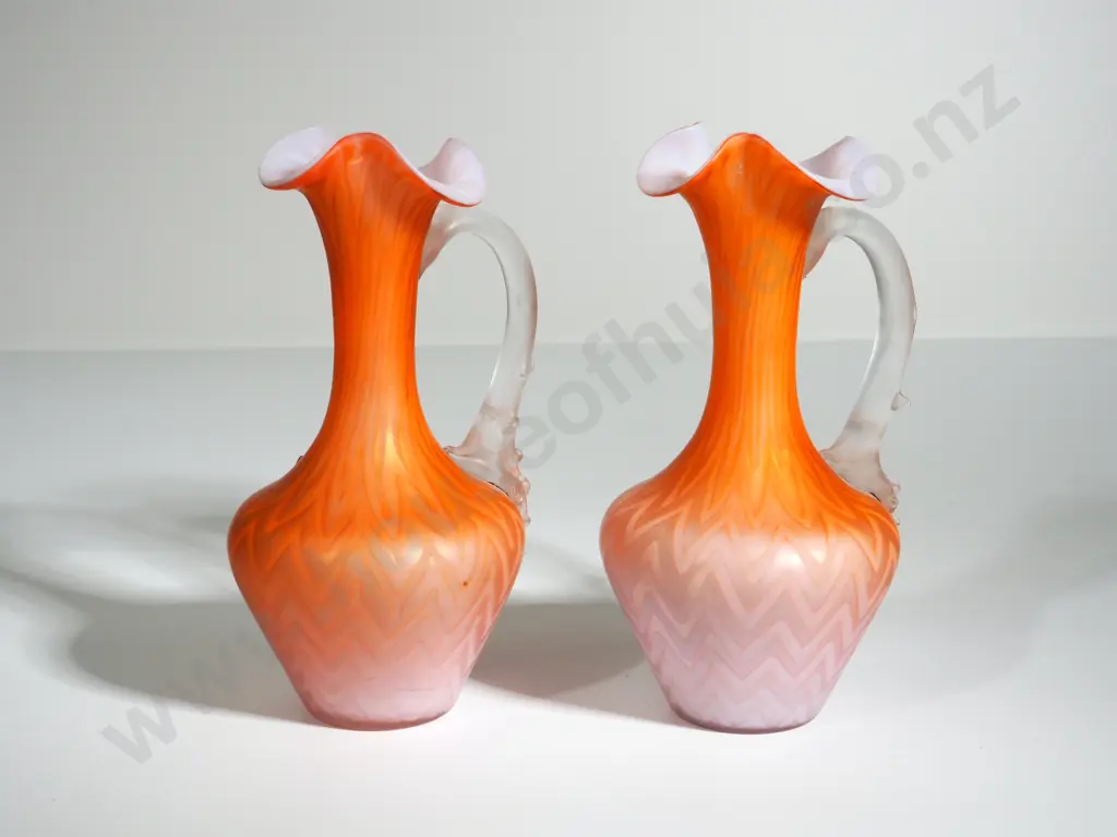 Pair of Apricot Opaque Fancy Glass Vases  Image 1++