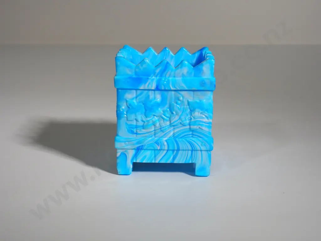 Opaque Marble Pressed Glass Miniature Planter w Ivy Leaf Decorative Embossing Image 1++