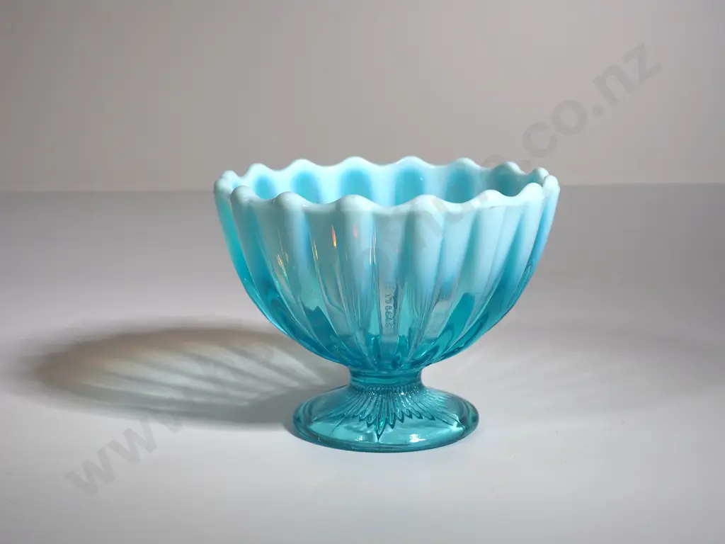 Turquoise & Sky Blue Glass Fluted Bonbon Bowl Image 1++