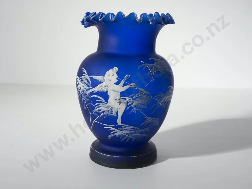 Highly Decorative Cobalt Blue Mary Gregory Style Vase w Frilly Accents Image 1++