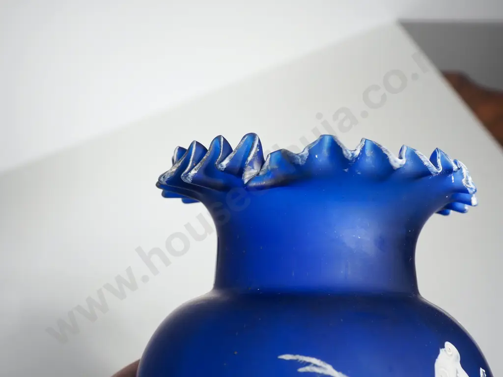 Highly Decorative Cobalt Blue Mary Gregory Style Vase w Frilly Accents Image 1++